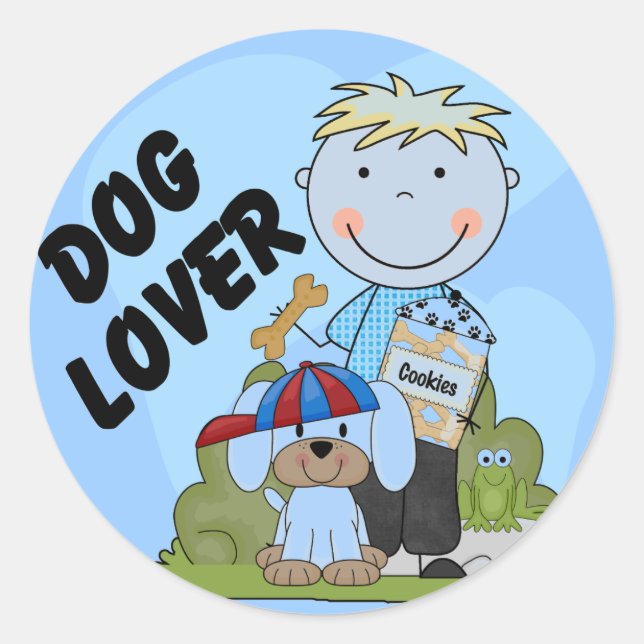 Pegatina Redonda Camisetas y regalos de Dog Lover Blond Boy T (Anverso)