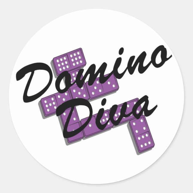 Pegatina Redonda Camisetas y regalos de Domino. (Anverso)