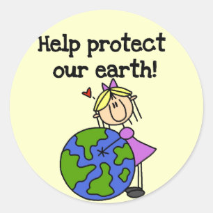 Pegatina Redonda Camisetas y regalos de Girl Protect Our Earth