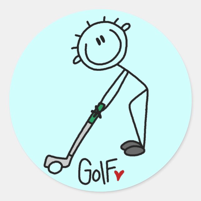 Pegatina Redonda Camisetas y regalos de golf Basic Stick Figure (Anverso)