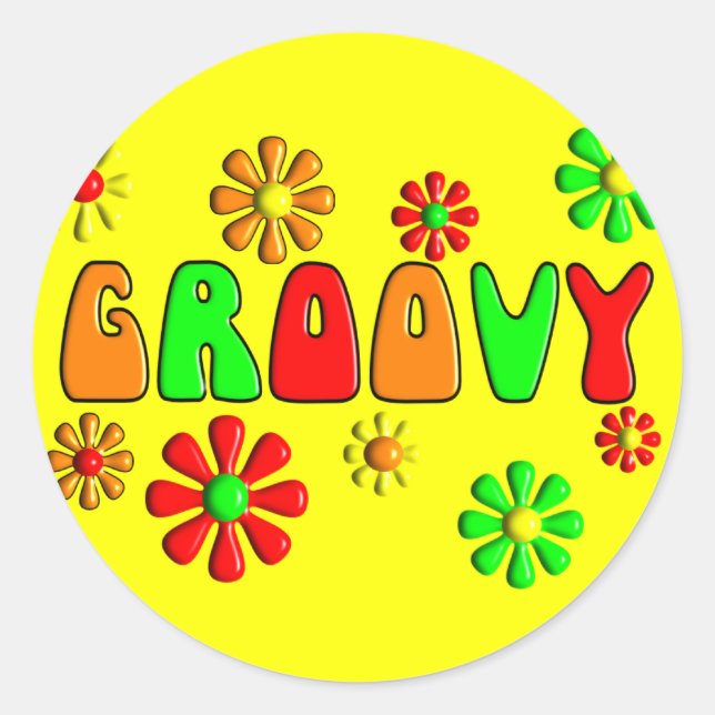 Pegatina Redonda Camisetas y regalos de Groovy 70 (Anverso)