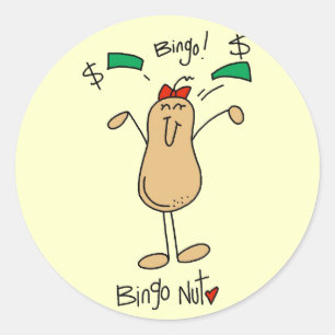 Pegatina Redonda Camisetas y regalos de la nuez del bingo