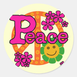 Pegatina Redonda Camisetas y regalos de la paz estilo años 60