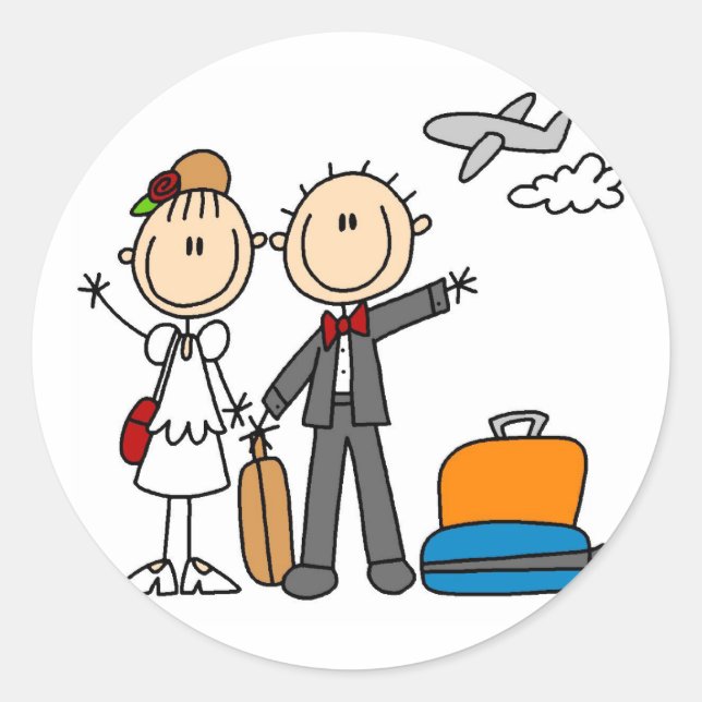 Pegatina Redonda Camisetas y regalos de luna de miel de Boda de la  (Anverso)