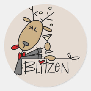 Pegatina Redonda Camisetas y regalos de Navidad del Reno Blitzen