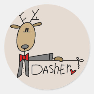 Pegatina Redonda Camisetas y regalos de Navidad del reno Dasher