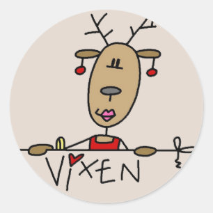 Pegatina Redonda Camisetas y regalos de Navidad del reno Vixen