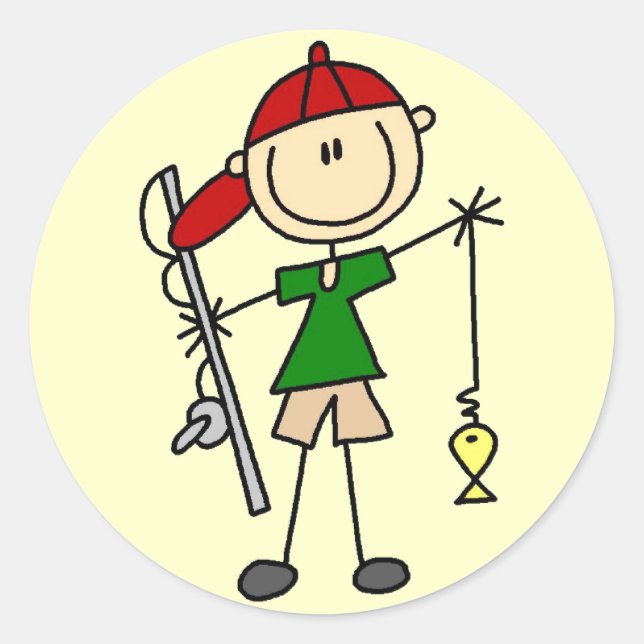 Pegatina Redonda Camisetas y regalos de pesca con figura de palo (Anverso)