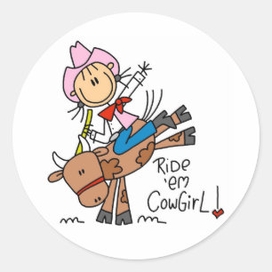 Pegatina Redonda Camisetas y regalos de Ride Em Cowgirl