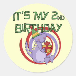 Pegatina Redonda Camisetas y regalos de segundo cumpleaños de Dinos