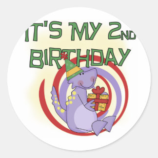Pegatina Redonda Camisetas y regalos de segundo cumpleaños de Dinos