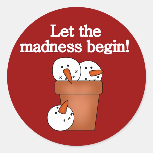 Pegatina Redonda Camisetas y regalos de Snowman Holiday Madness (Anverso)