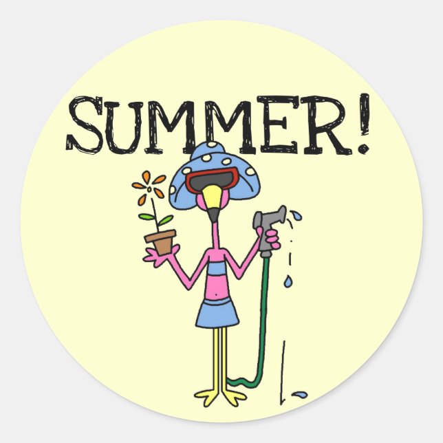 Pegatina Redonda Camisetas y regalos de verano de Flamingo Rosado (Anverso)