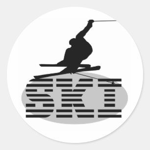 Pegatina Redonda Camisetas y regalos del ESQUÍ de la silueta