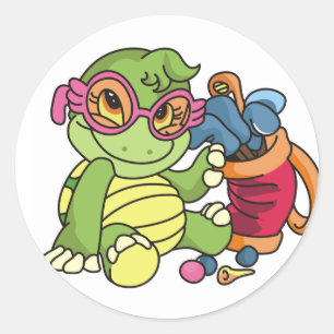 Pegatina Redonda Camisetas y regalos del golfista de la tortuga del