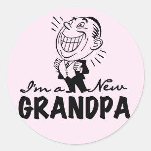 Pegatina Redonda Camisetas y regalos del nuevo abuelo sonriendo