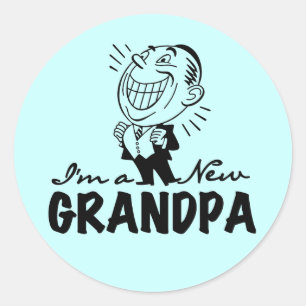 Pegatina Redonda Camisetas y regalos del nuevo abuelo sonriendo