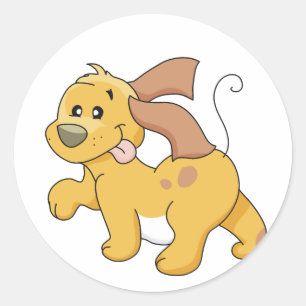 Pegatina Redonda Camisetas y regalos felices de perro marrón
