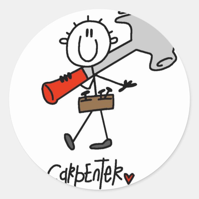Pegatina Redonda Camisetas y regalos para carpinteros básicos de la (Anverso)