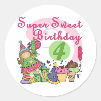 Pegatina Redonda Camisetas y regalos para el cuarto cumpleaños