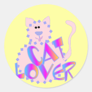 Pegatina Redonda Camisetas y regalos para los amantes del gato rosa