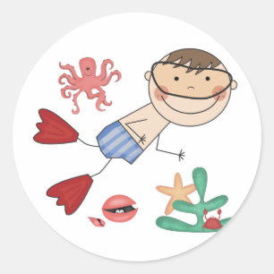 Pegatina Redonda Camisetas y regalos para niños nadando