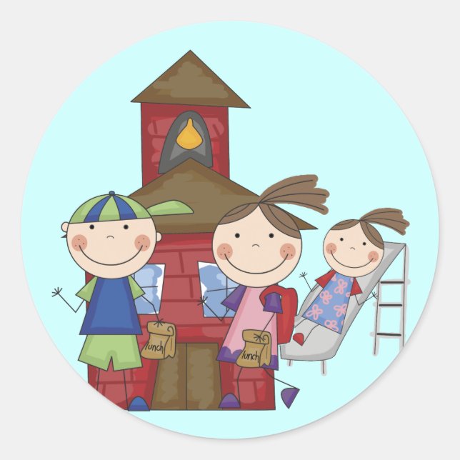 Pegatina Redonda Camisetas y regalos para niños y escuelas (Anverso)
