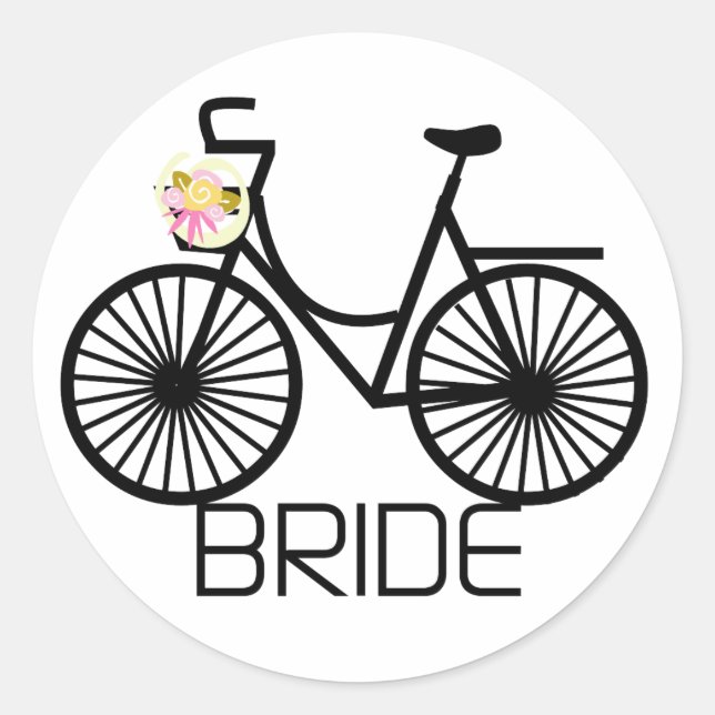 Pegatina Redonda Camisetas y regalos para novias en bicicleta (Anverso)