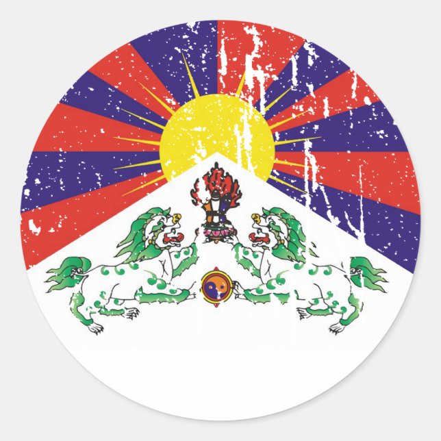 Pegatina Redonda Camisetas y ropa tibetanas de la bandera (Anverso)