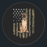 Pegatina Redonda Camo American Flag Belgian Malinoi 4th Of July<br><div class="desc">Camo American Flag Belgian Malinoi 4th Of July USA Gift. Perfect gift for your dad,  mom,  papa,  men,  women,  friend and family members on Thanksgiving Day,  Christmas Day,  Mothers Day,  Fathers Day,  4th of July,  1776 Independent day,  Veterans Day,  Halloween Day,  Patrick's Day</div>