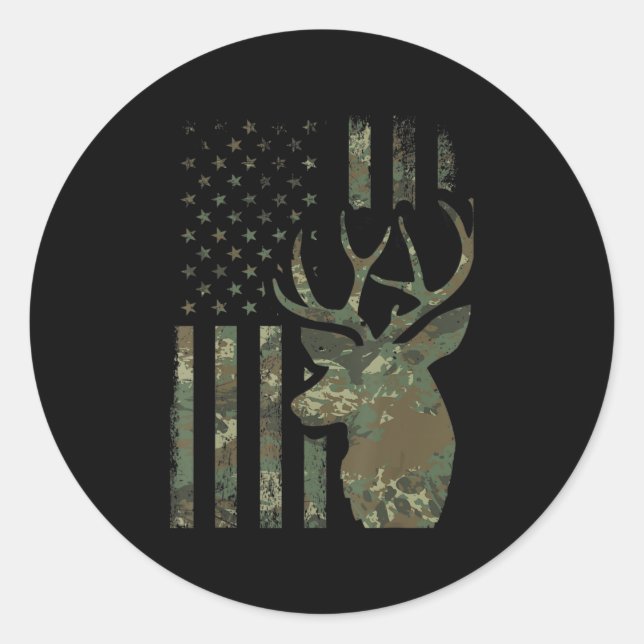 Pegatina Redonda Camo American Flag Buck Hunting Gift for Elk Deer  (Anverso)