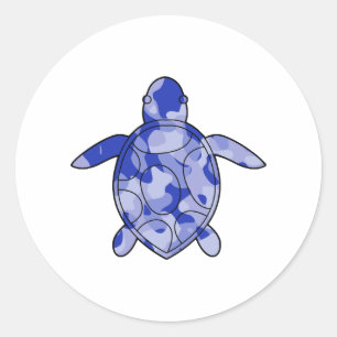 Pegatina Redonda Camo azul de la tortuga marina
