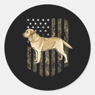 Pegatina Redonda Camo Bandera Americana Labrador Retriever Amarillo