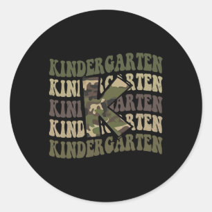 Pegatina Redonda Camo Camuflaje De Kinder Profesor Niño Ir A La Esc