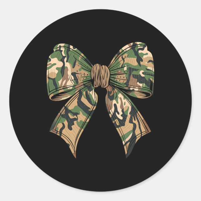 Pegatina Redonda Camo Coquette Bow Cazando Camuflage Old Hunter Wo (Anverso)