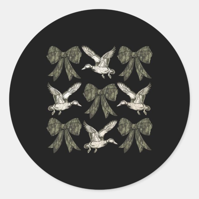 Pegatina Redonda Camo Coquette Bow Duck Hunt Duck Caza Mujeres Gir (Anverso)