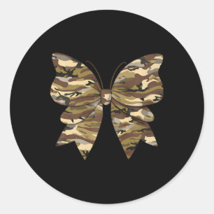 Pegatina Redonda Camo Coquette Bow Duck Hunting Women Cute Butterfl