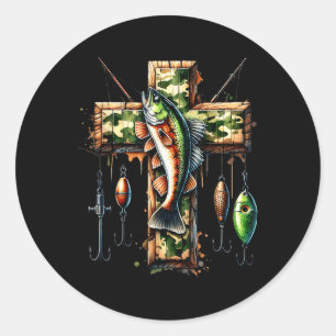 Pegatina Redonda Camo Cross Fishing Faith pescador cristiano Hunte
