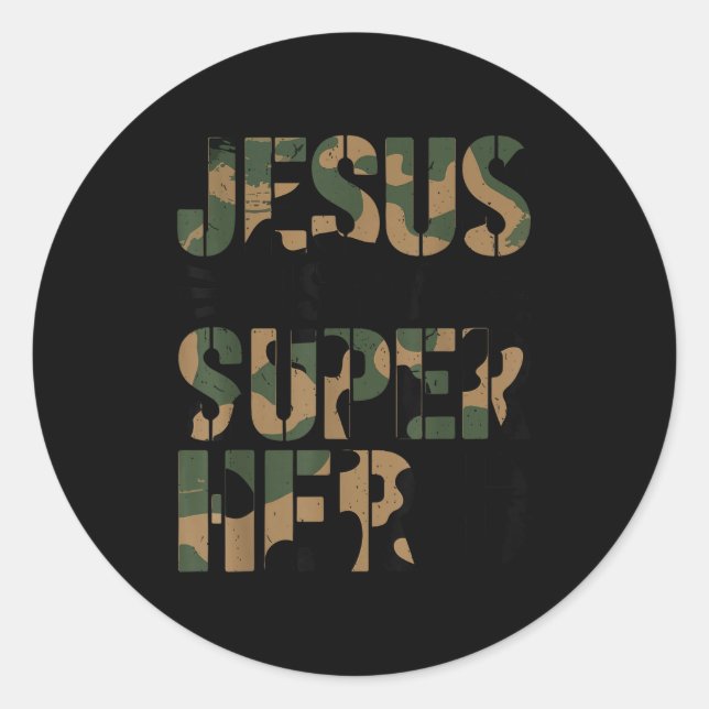 Pegatina Redonda Camo Jesus Is My Superhero Toddler Boys Camouflage (Anverso)