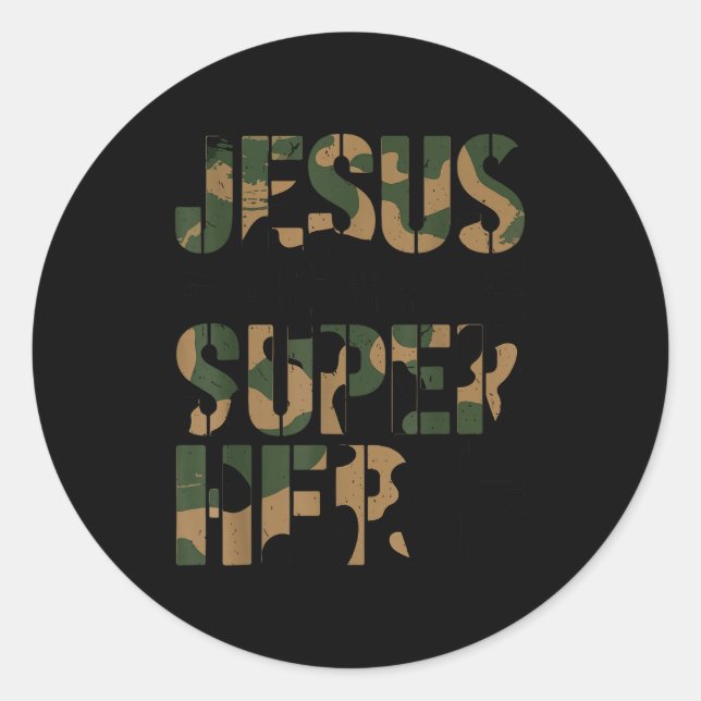 Pegatina Redonda Camo Jesus Is My Superhero Toddler Boys Camouflage (Anverso)