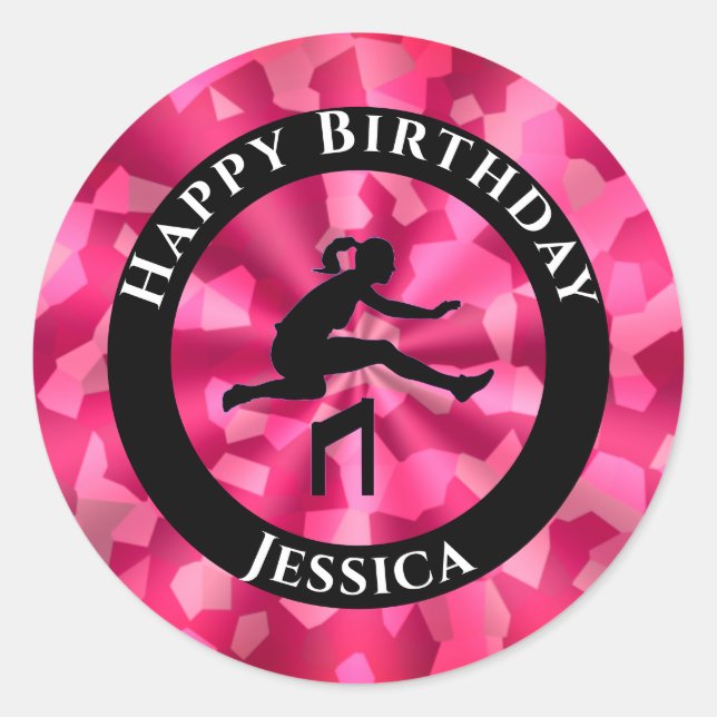 Pegatina Redonda Camo rosa de pista y campo para chicas (Anverso)