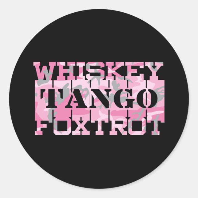 Pegatina Redonda Camo rosa del tango Foxtrot del Whiskey del ejérci (Anverso)