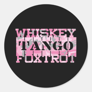 Pegatina Redonda Camo rosa del tango Foxtrot del Whiskey del ejérci