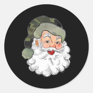 Pegatina Redonda Camo Santa Merry Niños de Navidad Camouflage Graci