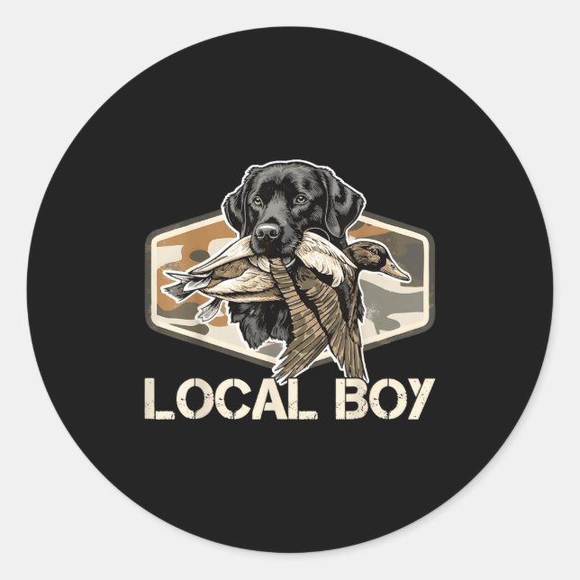 Pegatina Redonda Camo Southern Local Boy Duck Hunting Black Lab Out (Anverso)
