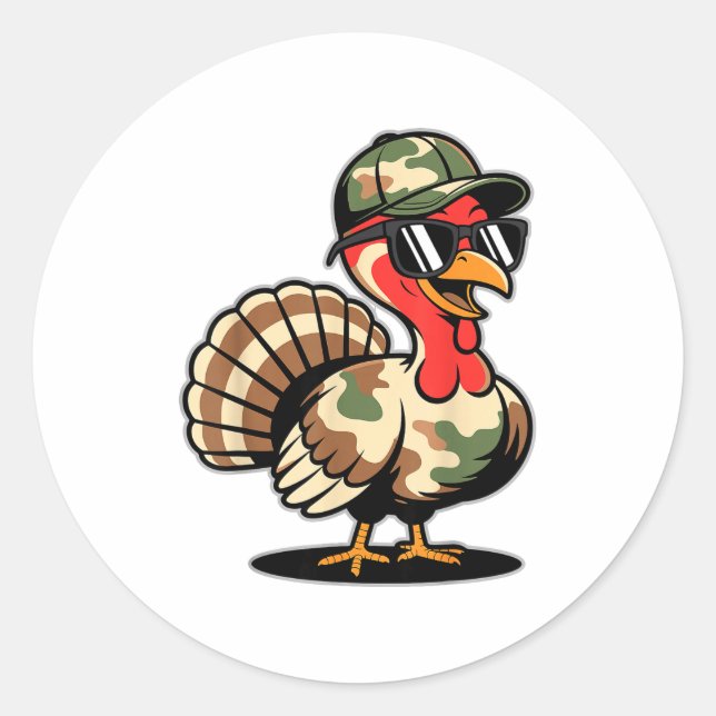 Pegatina Redonda Camo Turkey Day Hunting Fall Thanksgiving  (Anverso)