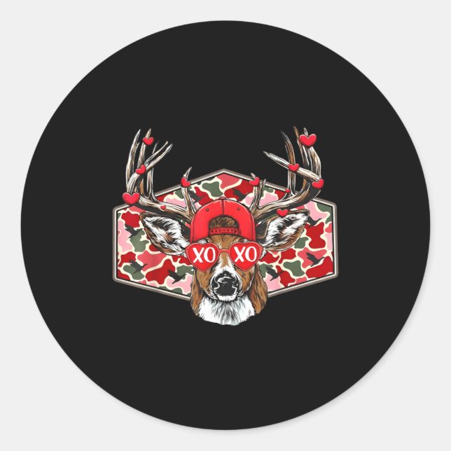 Pegatina Redonda Camo Xoxo Valentine Buck Deer Hunting Season Famil (Anverso)
