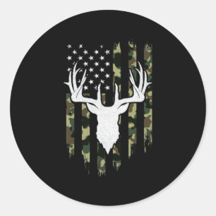 Pegatina Redonda Camouflage American Flag Deer Hunting