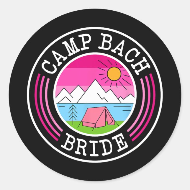 Pegatina Redonda Camp Bach Bride Brida Bridesmaid Retro Camping Bac (Anverso)