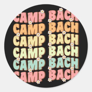 Pegatina Redonda Camp Bach Groovy Bride Squad Camping Bachelorette